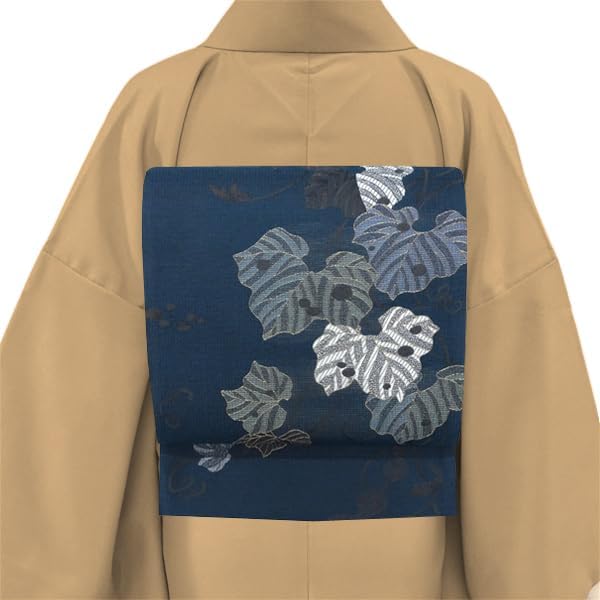 吉村織物 洒落袋帯 藍 仕立て付き 絹 単衣 袷 通年 年中 オール